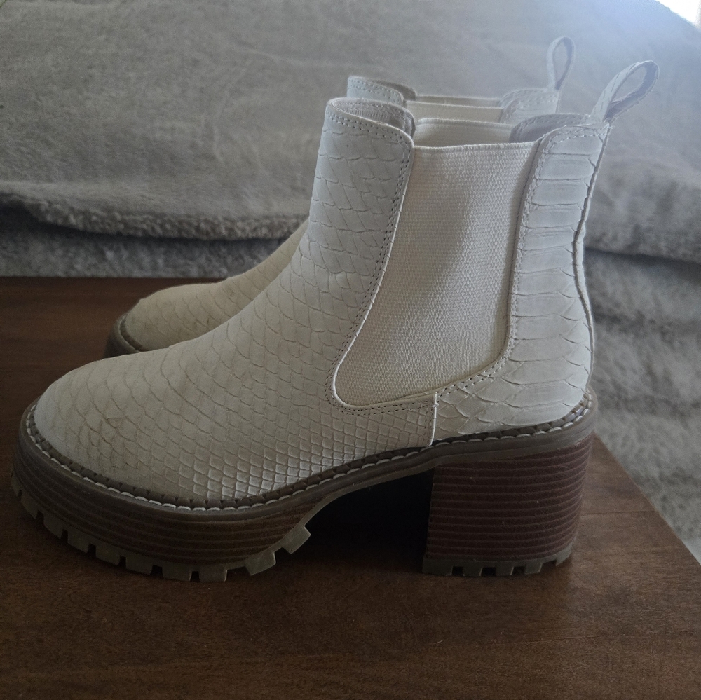 MIA Harper Chelsea Cream Snakeskin Ankle Boot